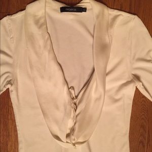 Cream 3/4 sleeve open front top with silk collar